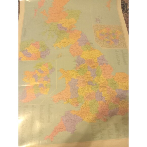 Vtg 50" X 36 Bartholomew Planner's Counties & Regions Map Britsh Isles Map 1990 - Picture 2 of 9